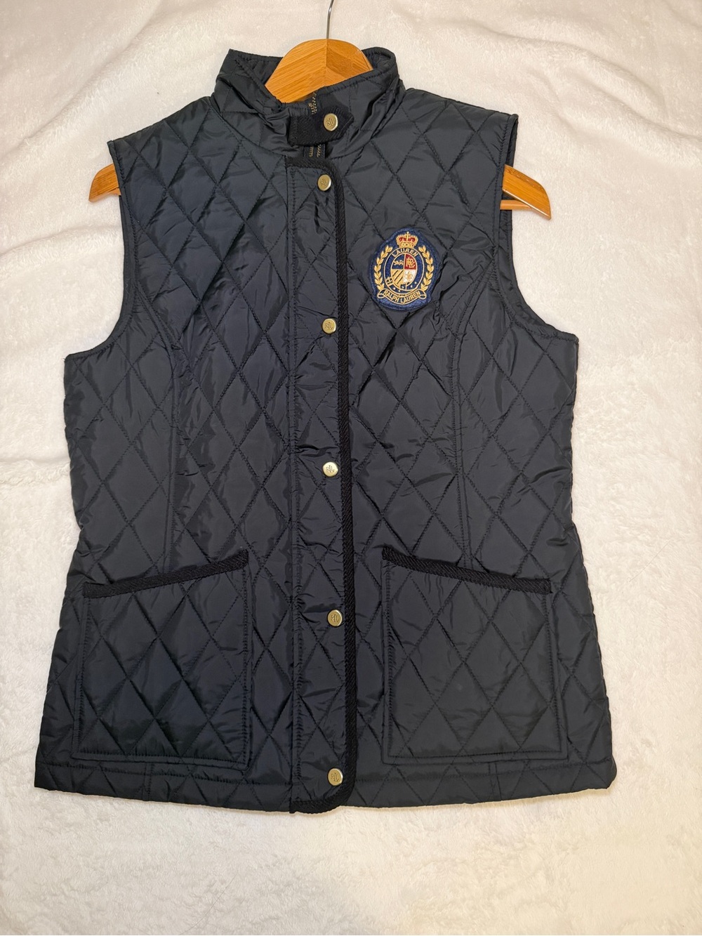 Lauren Ralph Lauren Black Quilted Crest Luxury Vest Jacket Sz M